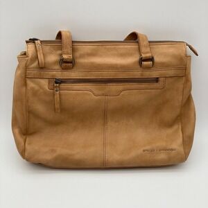 Spikes & Sparrow Tan Brown Leather Tablet Laptop Tote Purse